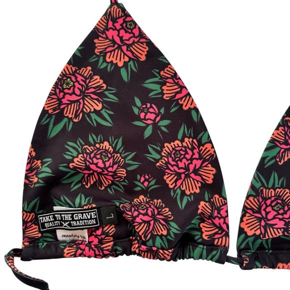 NWOT Take To The Grave American Traditional Floral Bikini Top Size Large - Picture 5 of 7